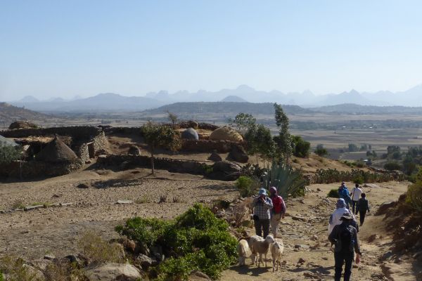 Walking outside Axum through magnificent rural scenery with extensive views